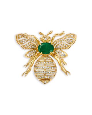 Bloomingdale's Fine Collection - Emerald & Diamond Bee Brooch in 14K Yellow Gold