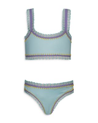 PQ Swim - Girls' Sporty Embroidered Two Piece Swimsuit - Little Kid, Big Kid
