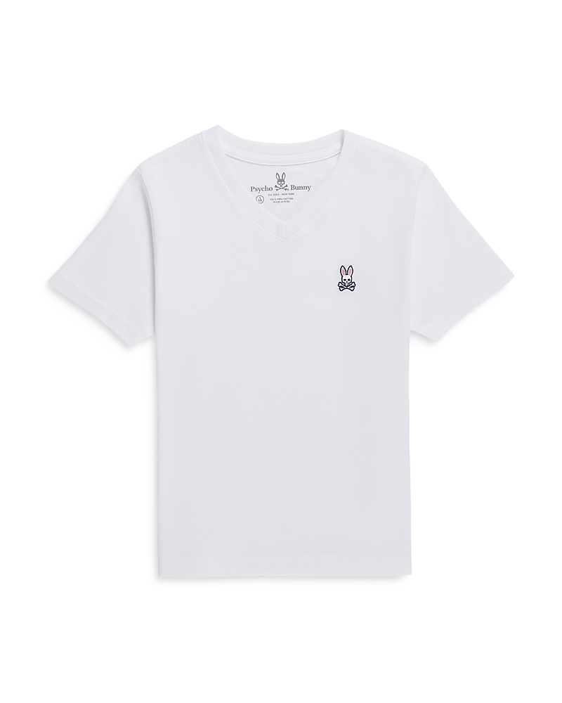 Psycho Bunny Boys' V Neck Logo Tee - Little Kid, Big Kid In White