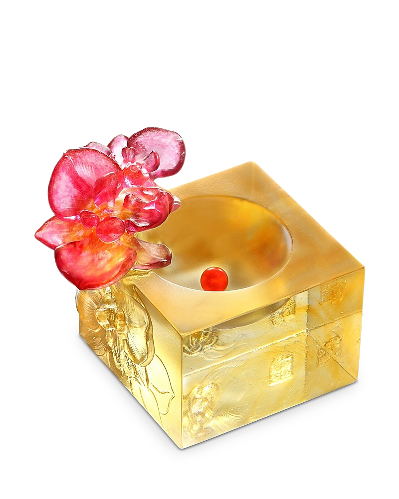 Liuli Crystal Flower, Moth Orchid, Red Radiance In Amber Gol