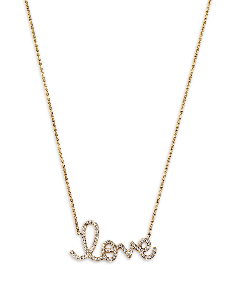 Sydney Evan 14k Yellow Gold Diamond Big Love Script Pendant Necklace, 18 In Gold