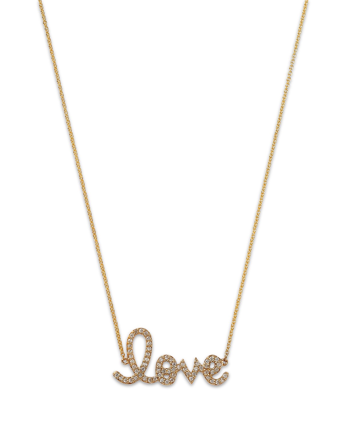 14K Yellow Gold Diamond Medium Love Script Pendant Necklace, 18"