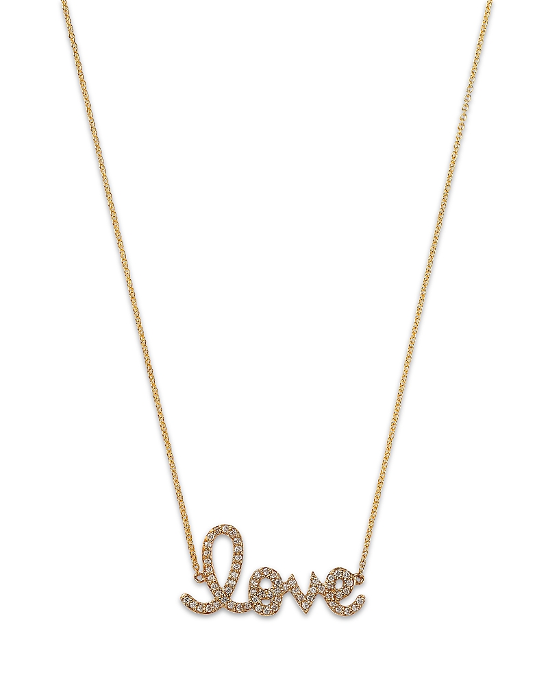 Sydney Evan 14k Yellow Gold Diamond Medium Love Script Pendant Necklace, 18 In Gold