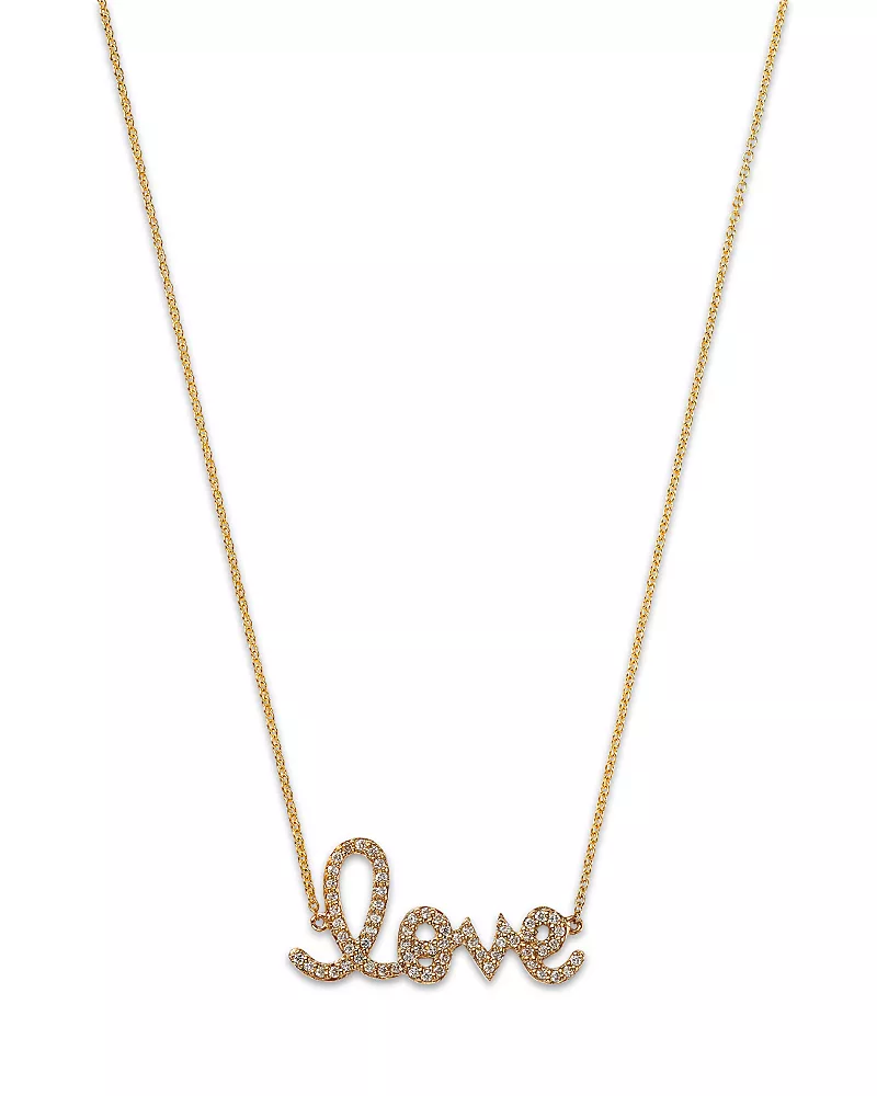 Sydney Evan 14K Yellow Gold Diamond Medium Love Script Pendant Necklace, 18