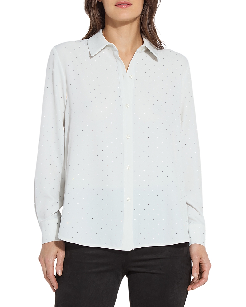 Lyssé Crystal Embellished Parker Button Down Shirt In Ice In Blue
