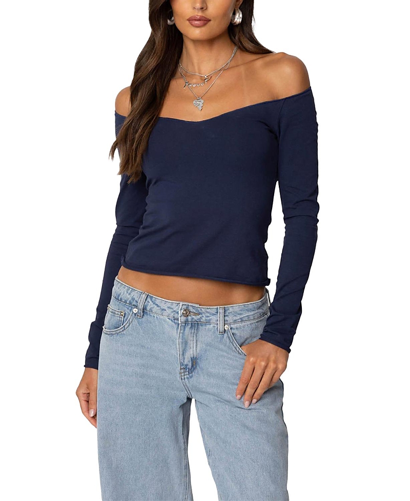 EDIKTED NATTIE OFF SHOULDER V NECK TOP