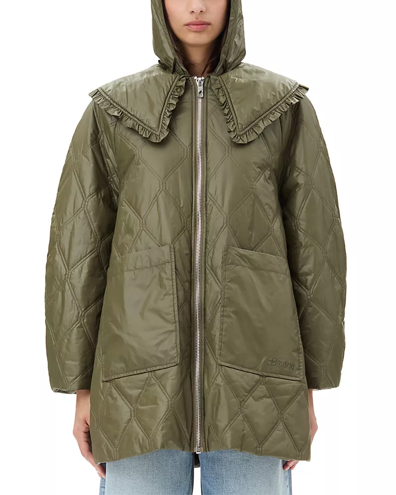 Ganni Shiny Quilted Midi Jacket