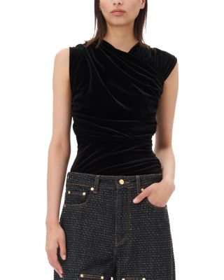 GANNI - Velvet Jersey Ruched Blouse