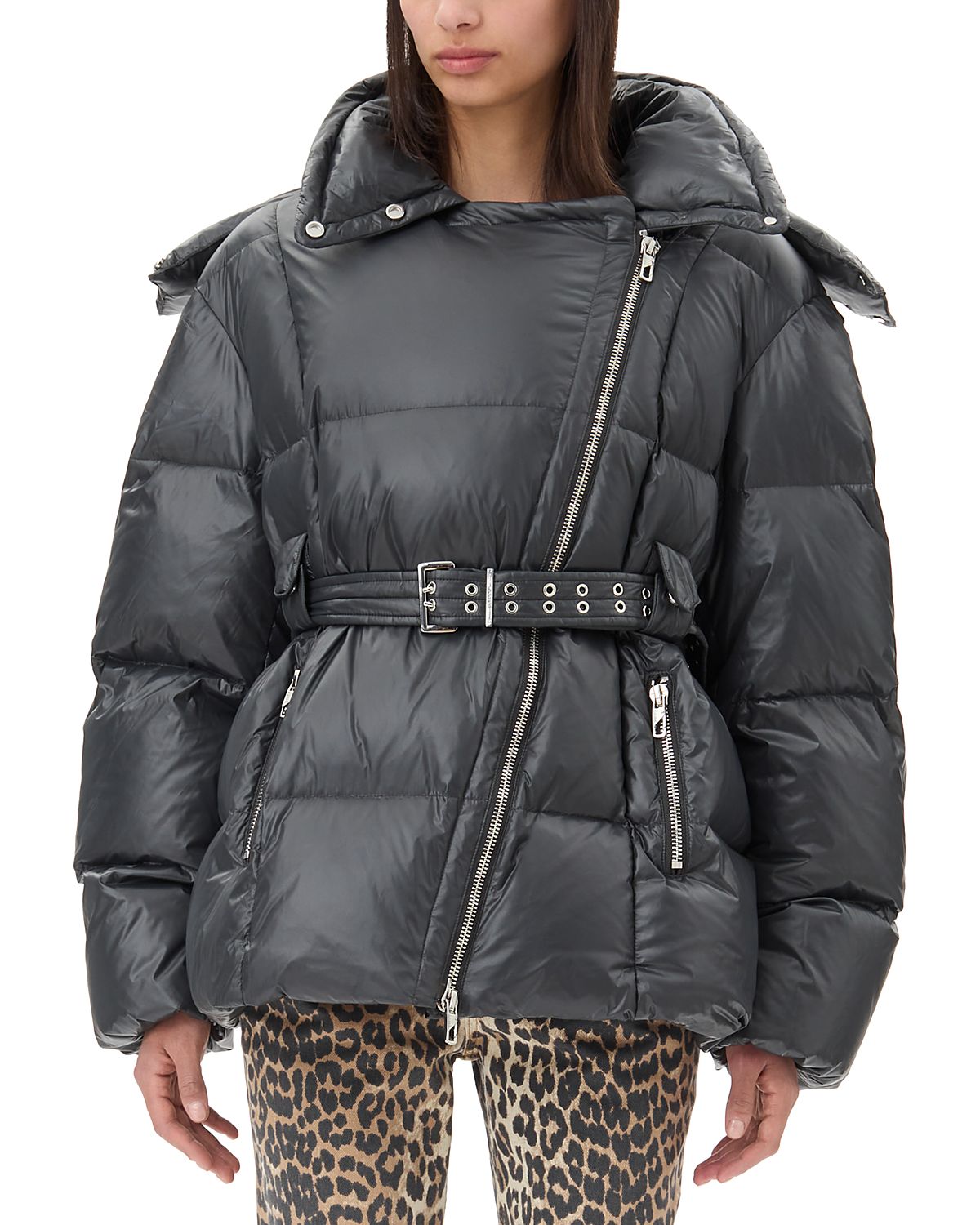 Ganni Black Shiny Nylon Puffer Jacket