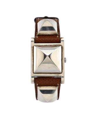 Pre-Owned Hermes Medor Quartz Watch in Metal and Leather 23mm