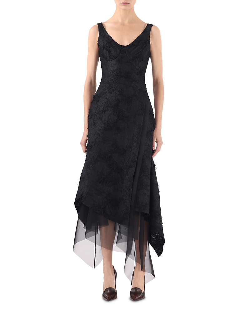 Jason Wu Collection Asymmetrical Fray Jacquard Midi Dress With Bustier In Black