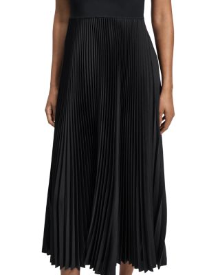 Satin Pleated Skirt Midi Dress