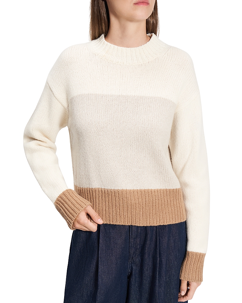 Theory Color-block Crewneck Sweater In Ivory Multi