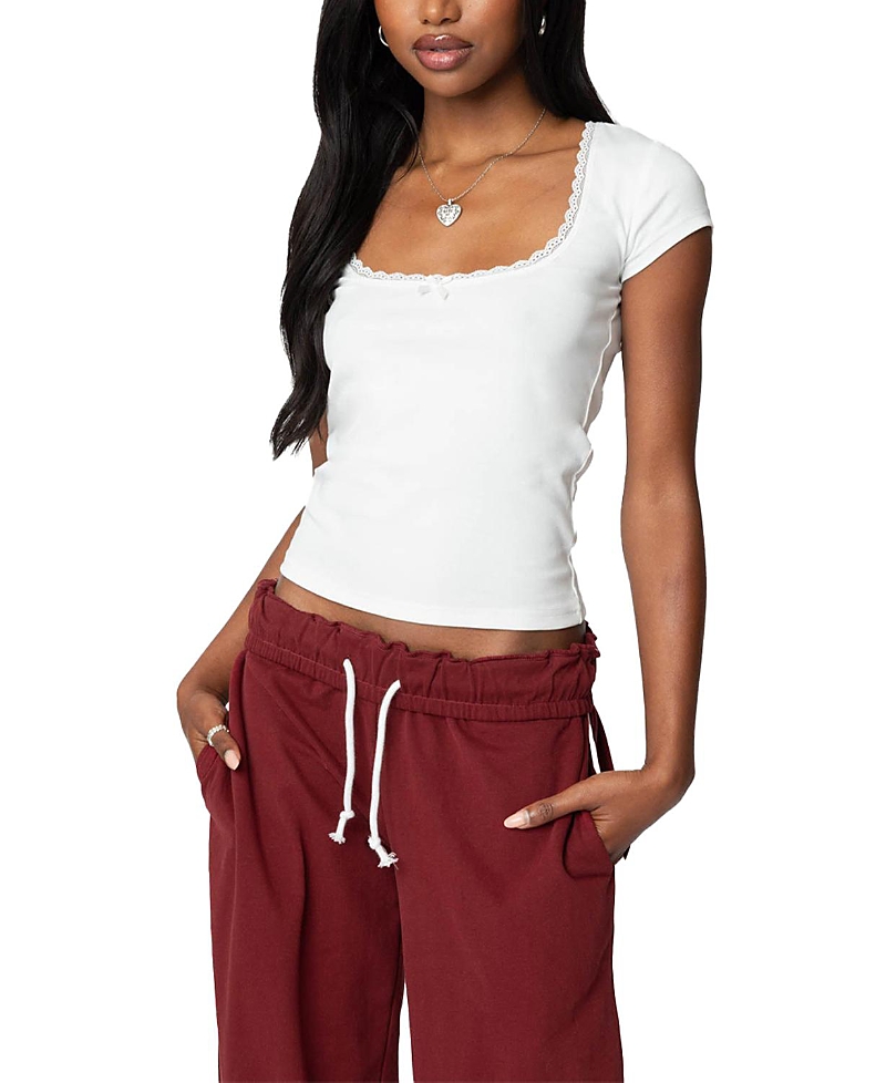 EDIKTED PRISCILLA LACE TRIM T SHIRT