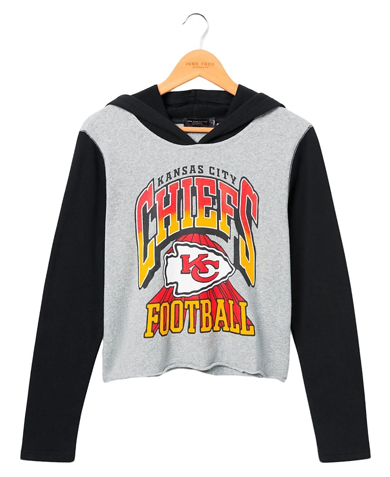 Junk Food Clothing Women's Nfl Kansas City Chiefs Block Crop Hoodie In Heather Grey/black