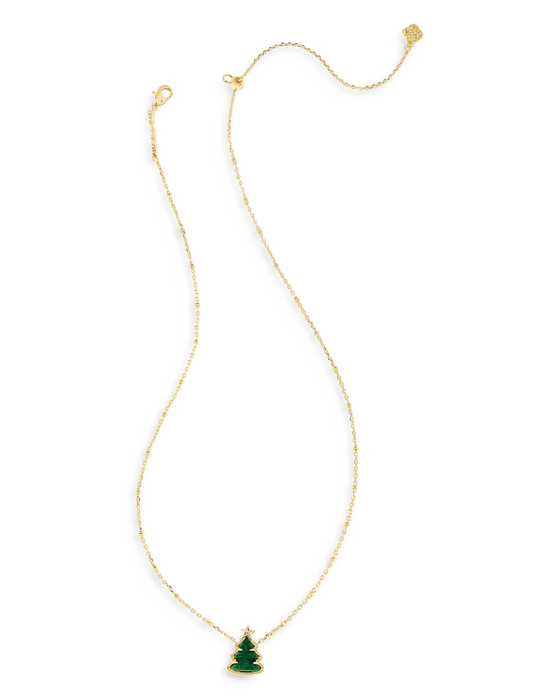 Kendra Scott Green Quartzite Holiday Tree Adjustable Pendant Necklace In 14k Gold Plated, 14-18 In Gold/green