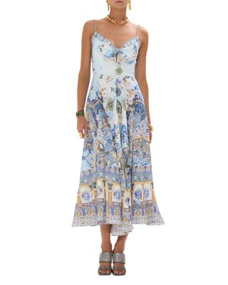 Camilla - Printed Linen Tie Front Dress in Al Manial Palace Memoirs