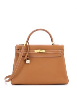 Pre-Owned Hermes Kelly 32 Handbag Brown Togo with Gold Hardware