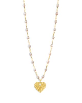 Gigi Clozeau - 18K Yellow Gold Heart Lumi&egrave;re Diamond & Opal Sunray Heart Pendant Necklace, 16.1-16.5"