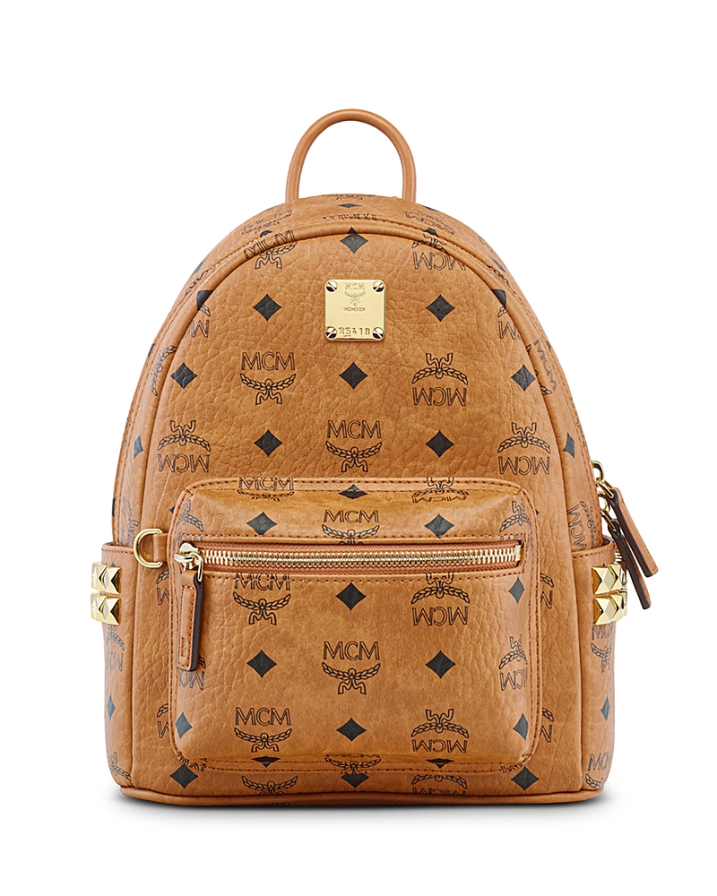 Mcm Stark Side Studs Backpack In Visetos In Cognac