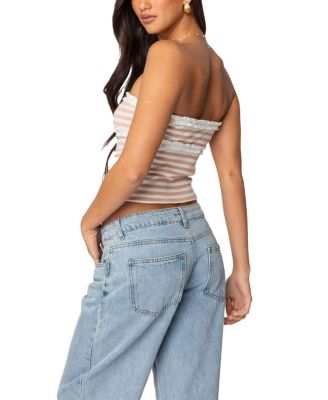 Striped Eyelet Trim Tube Top