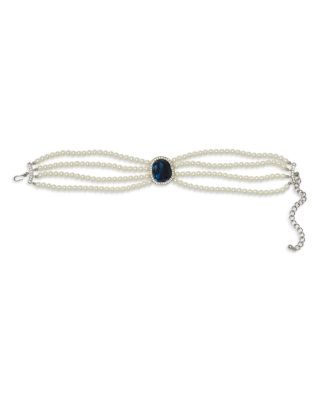 Stone & Halo Imitation Multi Strand Choker Necklace, 12-16"