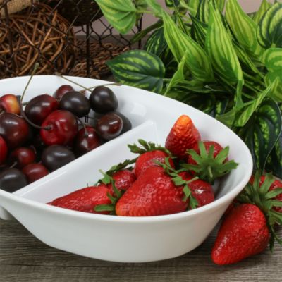 Porcelain Divided Oval Serving Bowl, 10.5", White