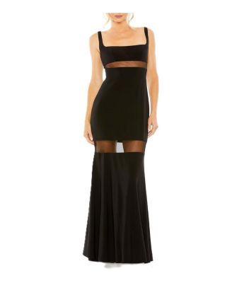 Mac Duggal - Sheer Mesh Panel Sheer Detail Column Gown