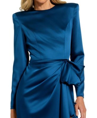  Long Sleeve Structured Bow Draped Gown