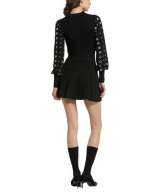  Knit Long Sleeve Grommet Mini Dress