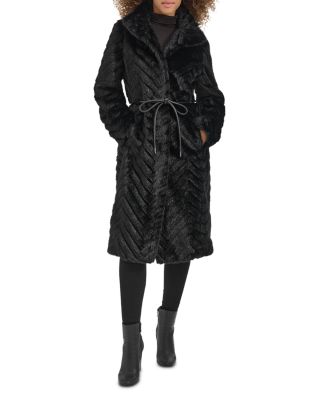 Kenneth Cole Grooved Faux Fur Coat Camel