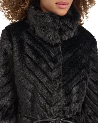 Grooved Faux Fur Coat