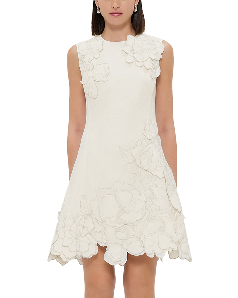 Leo Lin Chloe Floral-appliquéd Crepe Mini Dress In Vanilla