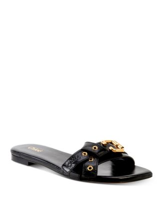 CHLOÉ 26S SLIDE SANDALS IN BLACK LAMBSKIN
