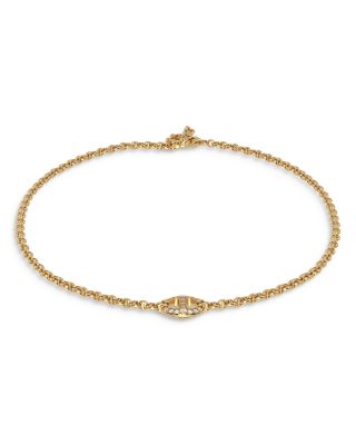 18K Yellow Gold Micro Chain Necklace with Diamonds, 16"