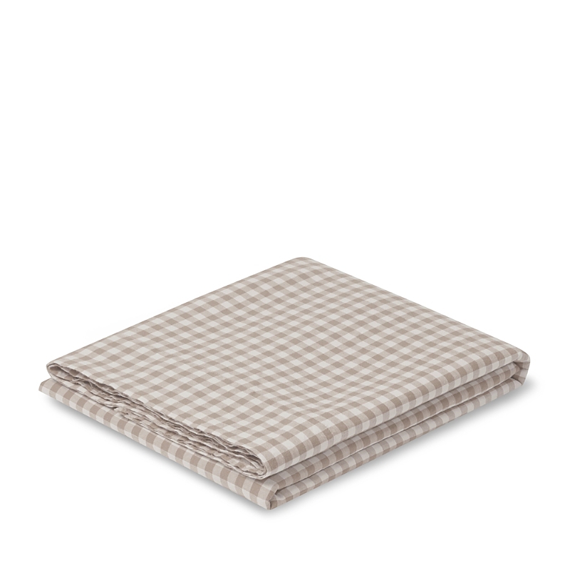 Piglet In Bed Gingham Linen Blend Flat Sheet, Full In Brown