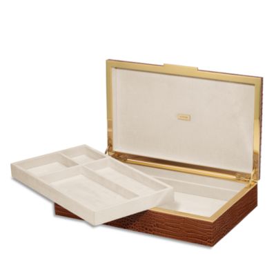 Classic Croc Embossed Leather Desk Box in Chestnut