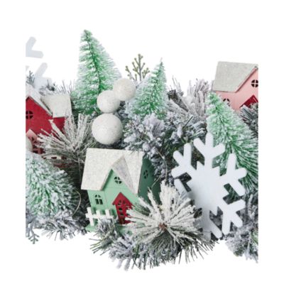 Snowy Cottage 60" Mantel Swag with Fairy Lights