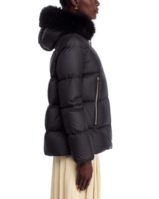 Laichefur Shearling Trim Hooded Down Jacket