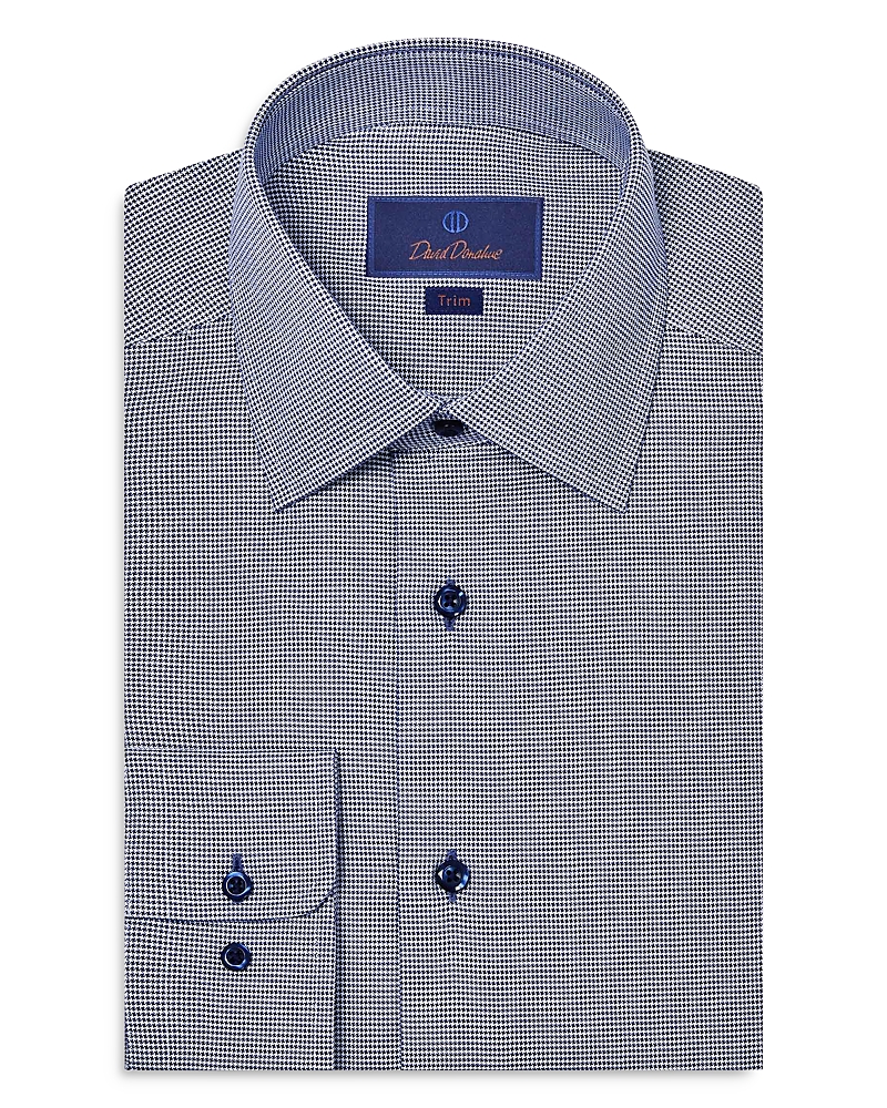 David Donahue Slim Fit Micropattern Cotton Dress Shirt In Navy