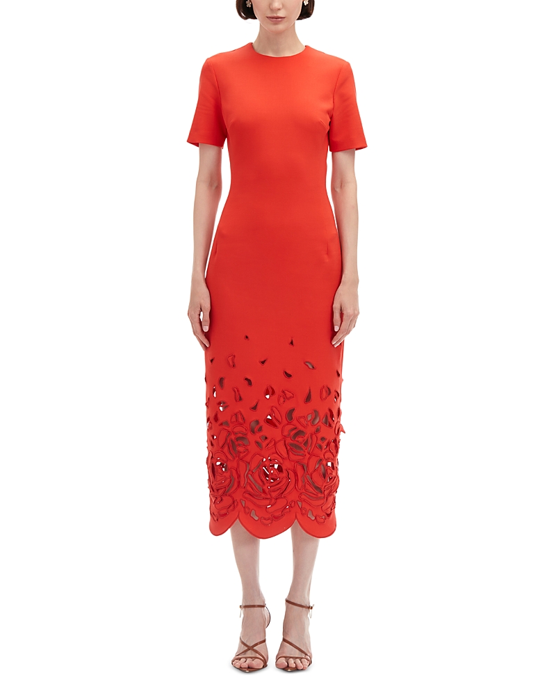 Oscar De La Renta Rose Cutout Stretch-wool Midi Dress In Vermilion