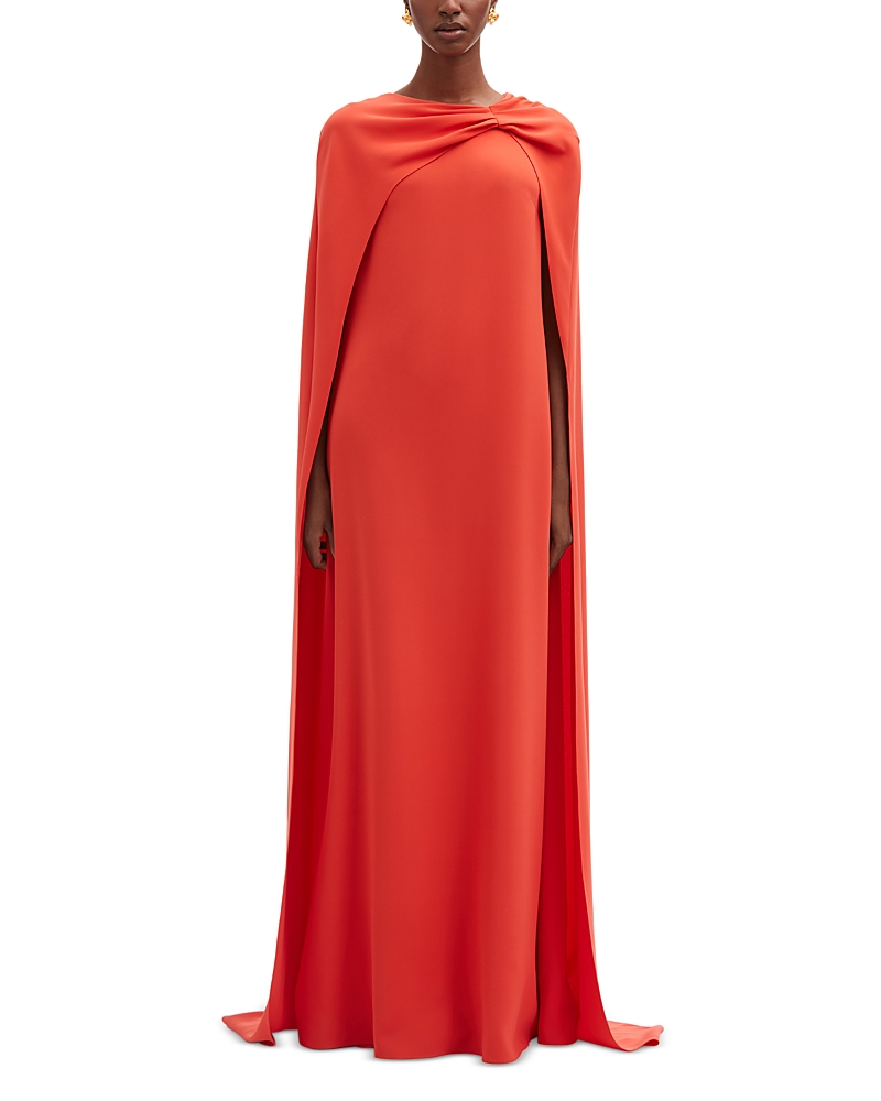 Oscar De La Renta Orchid-button Kaftan Dress In Vermilion
