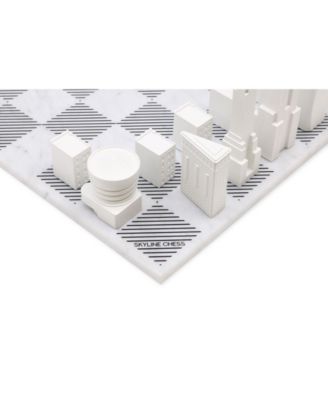 Chess Set Acrylic LONDON vs NEW YORK with Marble Hatch Board