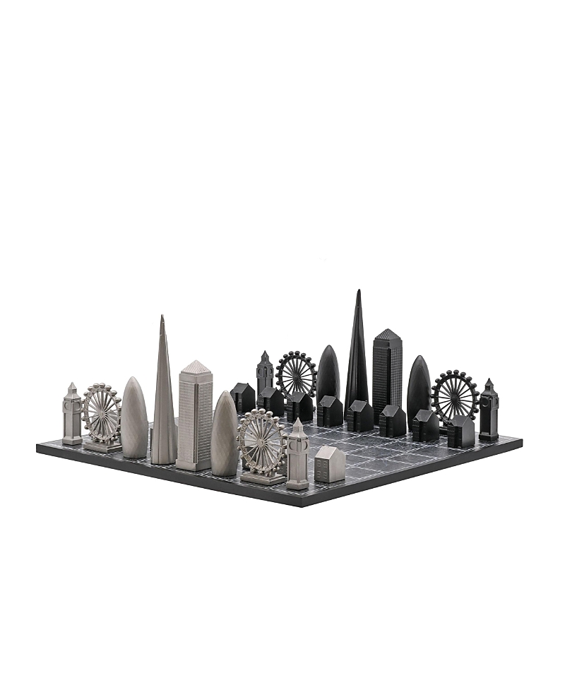 SKYLINE CHESS CHESS SET STAINLESS STEEL LONDON WITH LONDON MAP BOARD - AGES 14+ YEARS