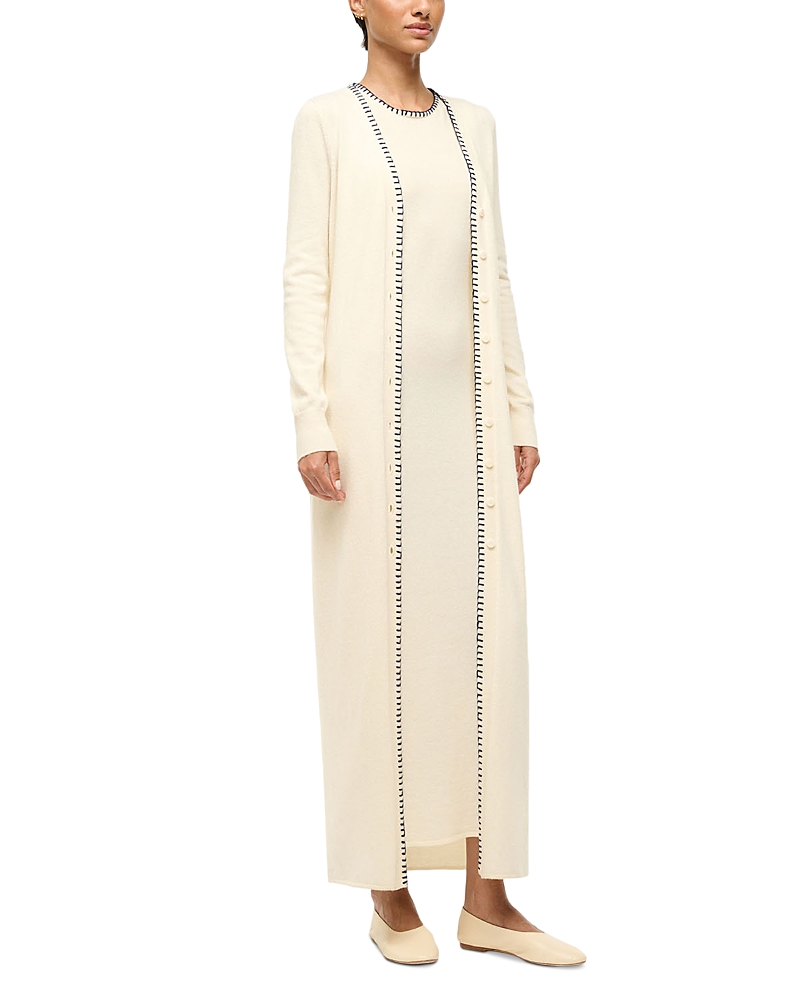 Staud Morrison Maxi Cardigan In Ivory/navy