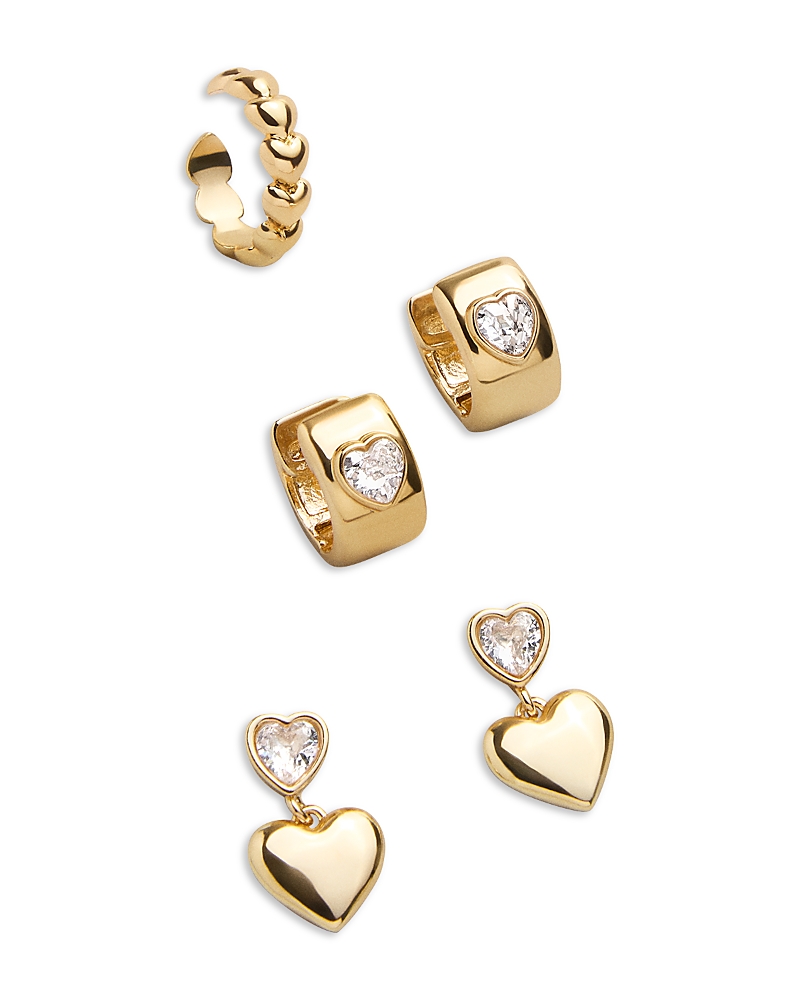 BAUBLEBAR ALICE CRYSTAL HEART DROP, HUGGIE HOOP, & SINGLE CUFF EARRINGS, SET OF 3