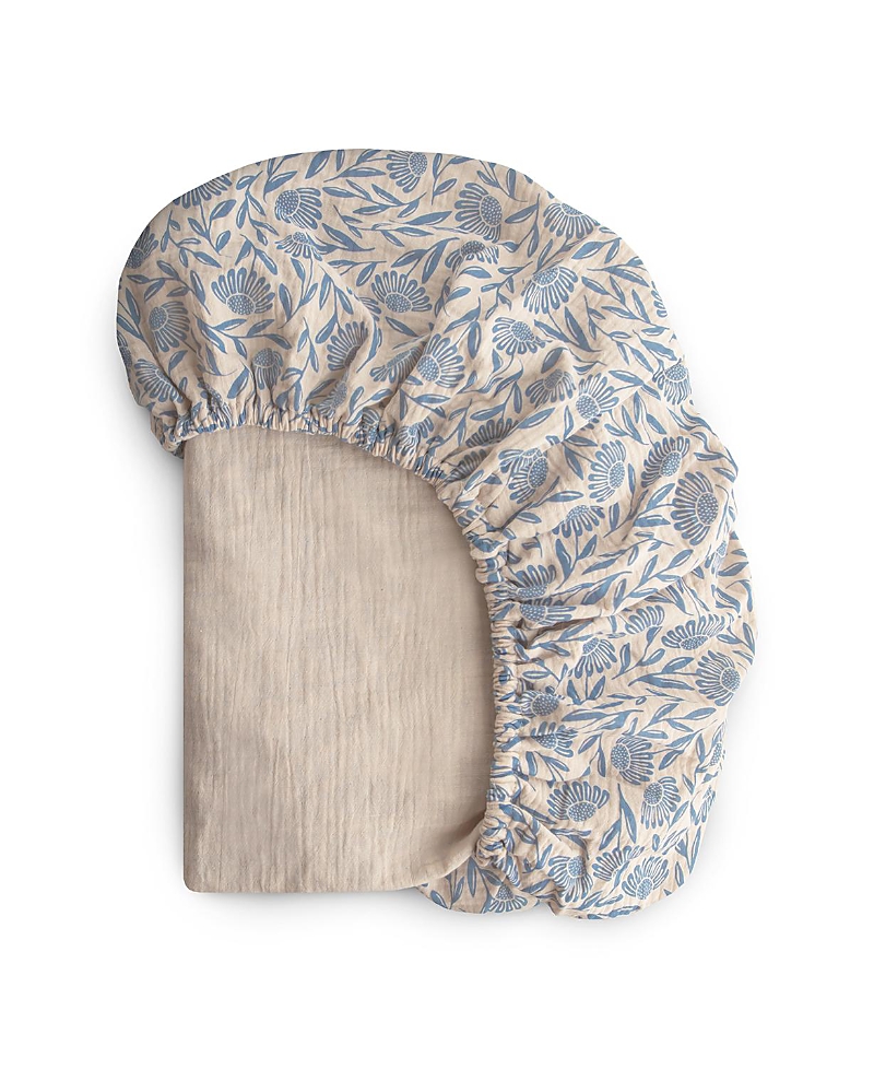 Mushie Extra Soft Muslin Crib Sheet In Blue Flowers
