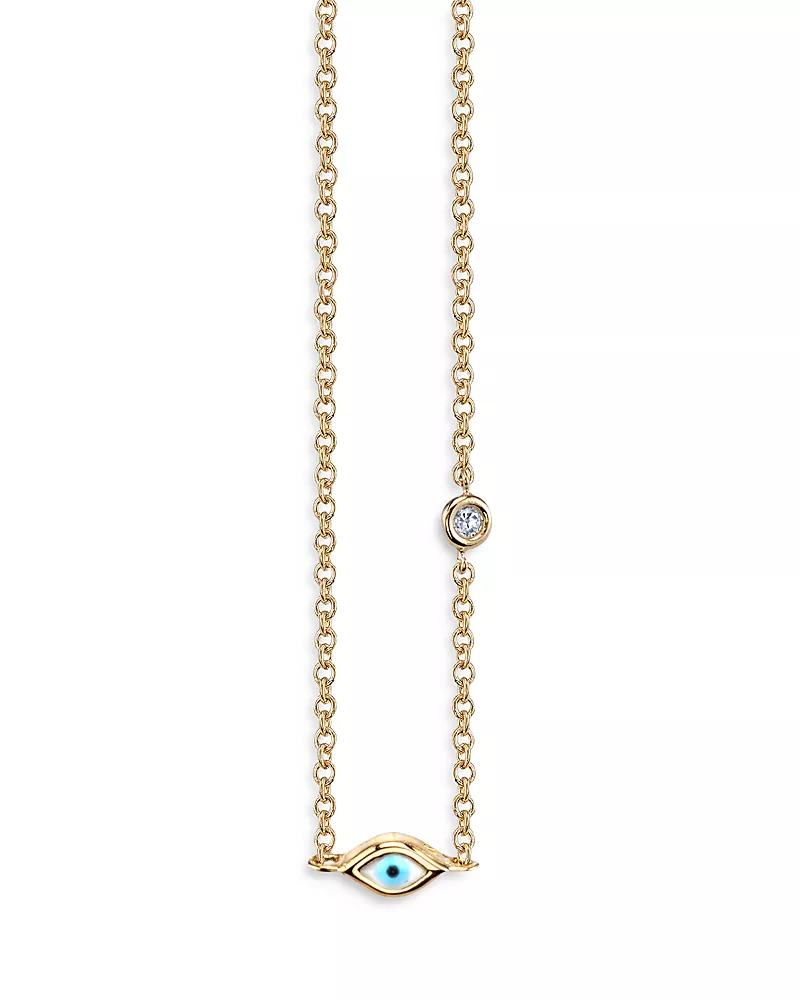 Sydney Evan 14K Yellow Gold Mini Enamel Evil Eye Pendant Necklace, 18