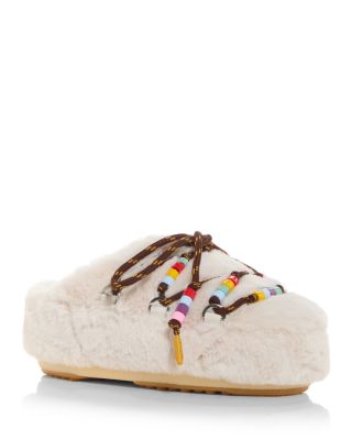 Moon Boot - Women's Beaded Faux Fur Slippers
