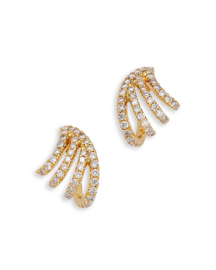 14K Yellow Gold Diamond Front to Back Cuff Earrings, 0.60 tcw